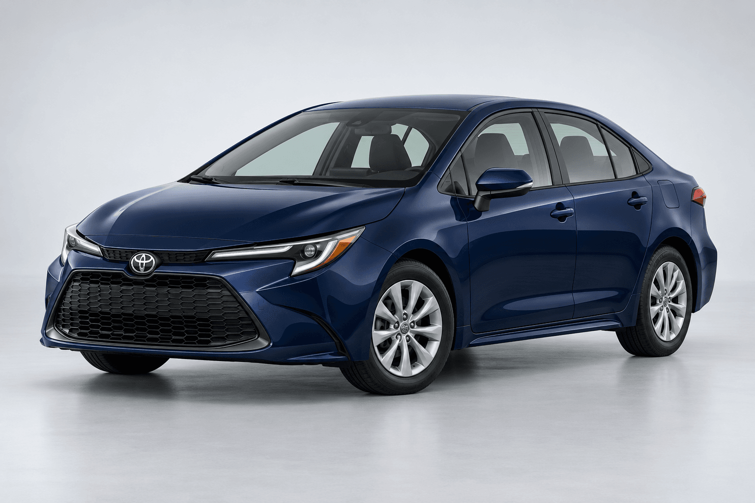 2026 Toyota Corolla LE in Blueprint blue, three-quarter studio view